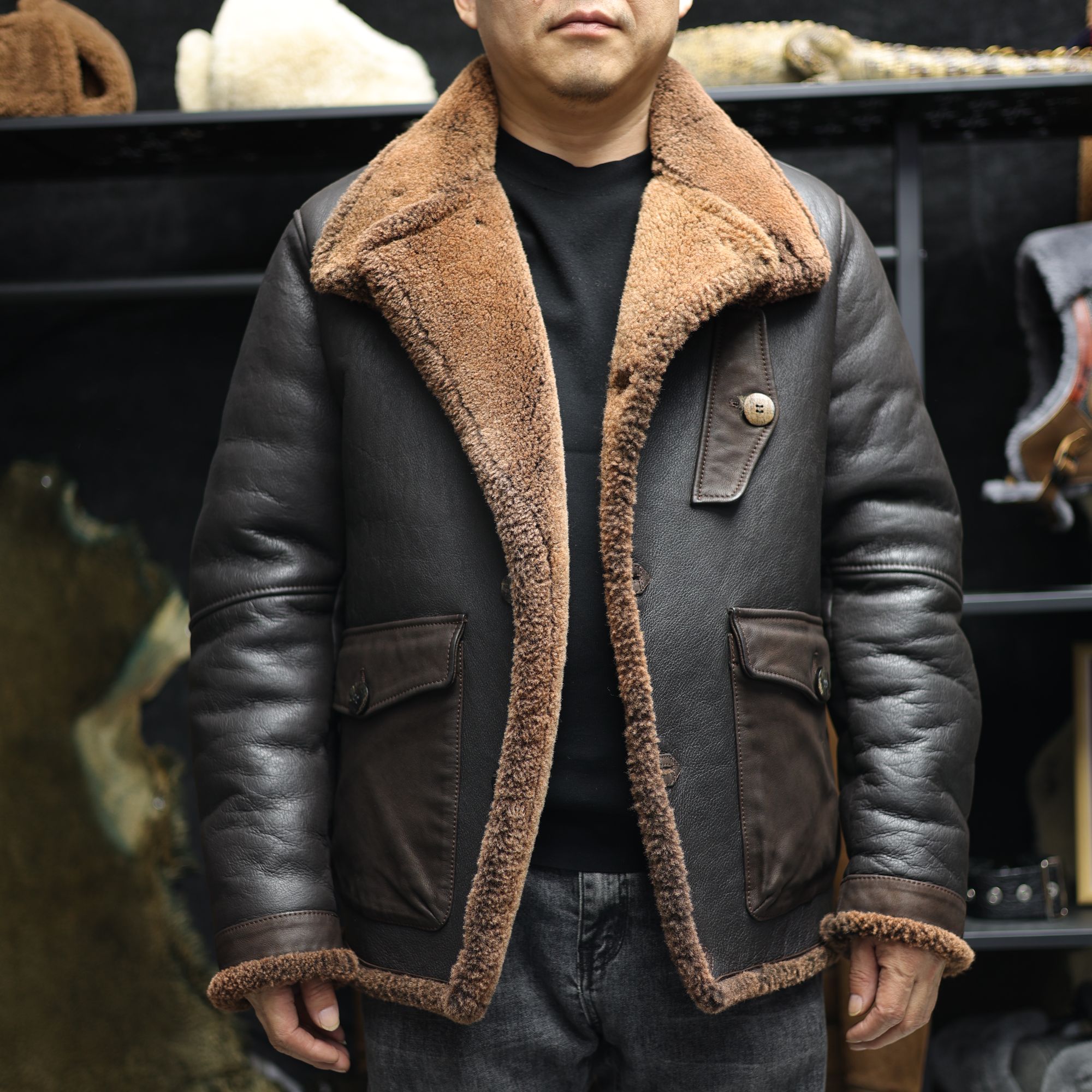 XINSE·浆果色老钱风高端美利奴石磨重水洗复古做旧男士轻奢皮草