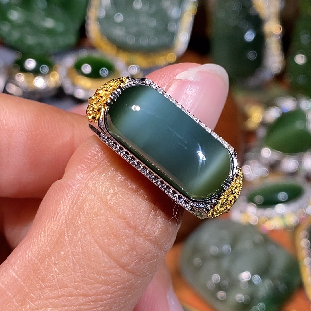 和田玉（碧玉）银S925镶嵌戒指