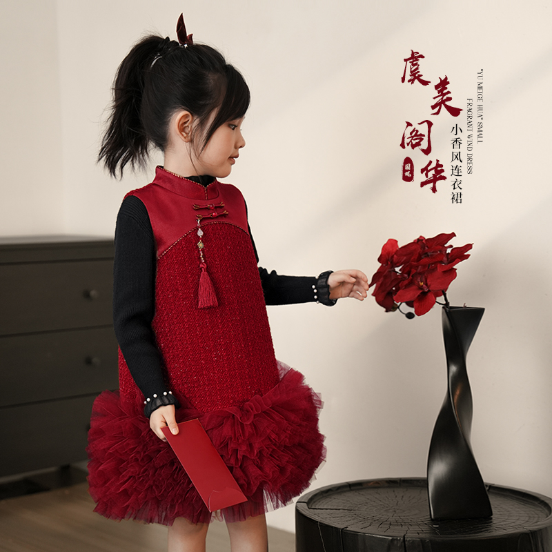 陈大猪女童连衣裙加绒新年礼服蛋糕背心裙-DMD360179