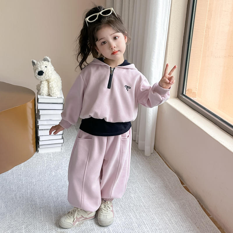 女童蝴蝶结连帽套装2025秋季新款韩版两件套洋气运动童装