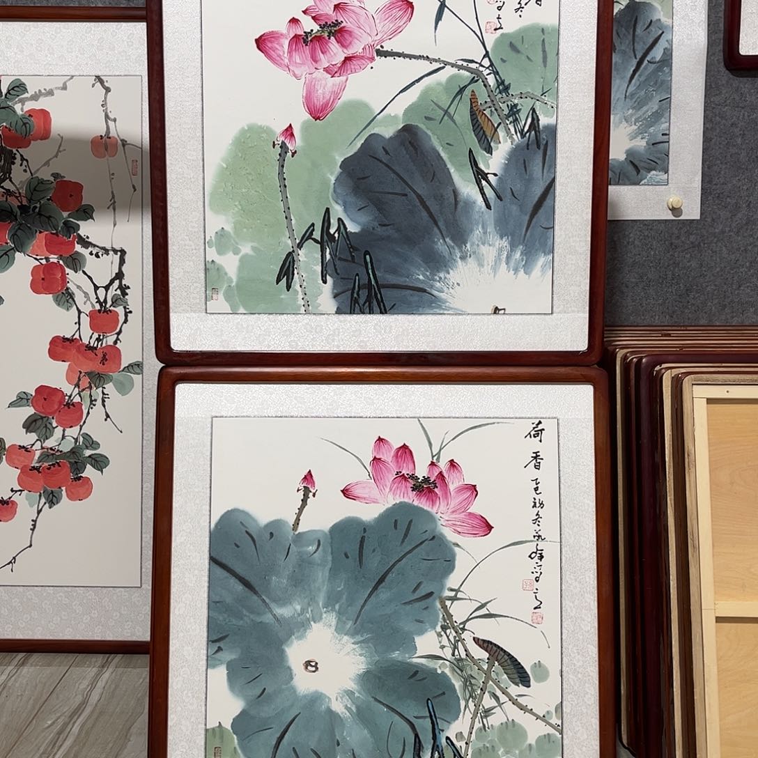 国画书画作品带框63×63