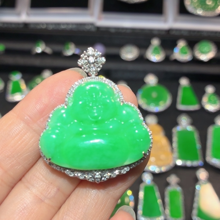 翡翠18K金镶嵌吊坠(不含链)翡翠