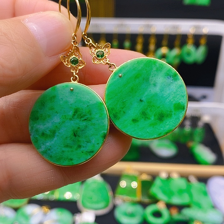 翡翠耳饰18K金镶嵌耳坠