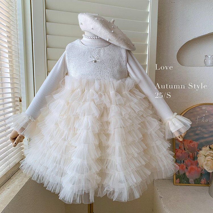 女童连衣裙春秋2025儿童礼服白色高定生日公主裙宝宝裙子套装