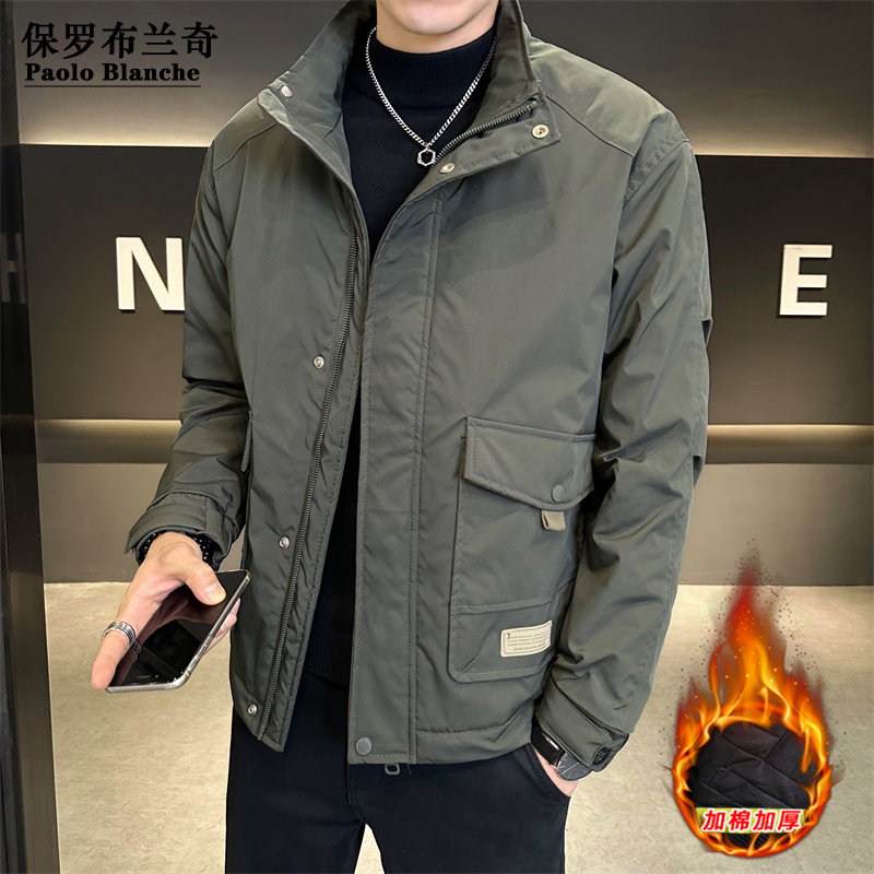 保罗男士休闲风秋冬季夹克棉服男新款保暖外套宽松百搭茄克服潮