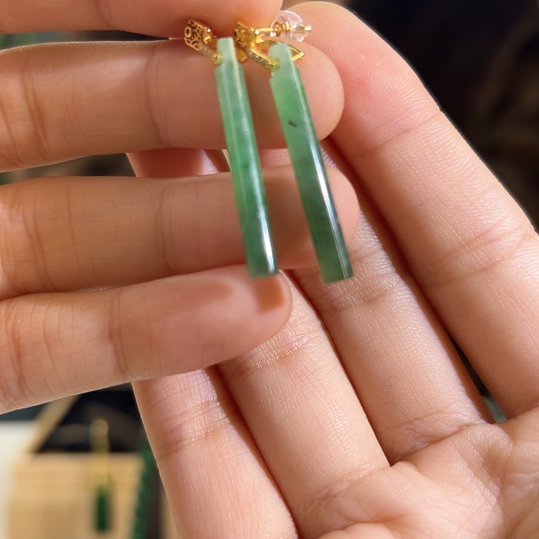 翡翠耳饰银S925镶嵌s16缅甸