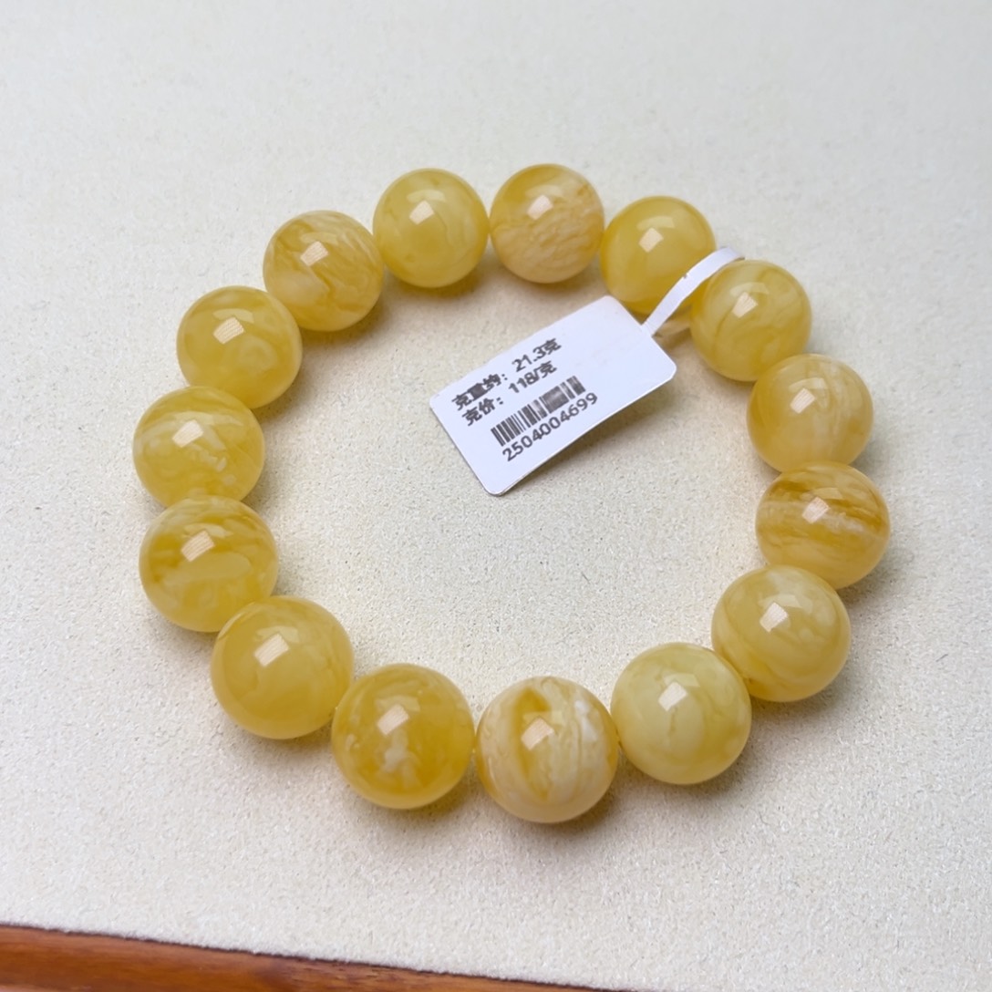 未镶嵌蜜蜡手链13圆珠白花蜡