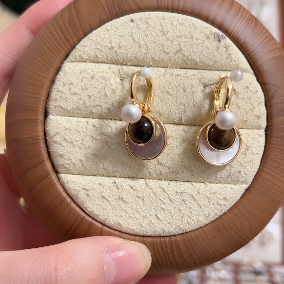 耳坠银S925镶嵌淡水珍珠