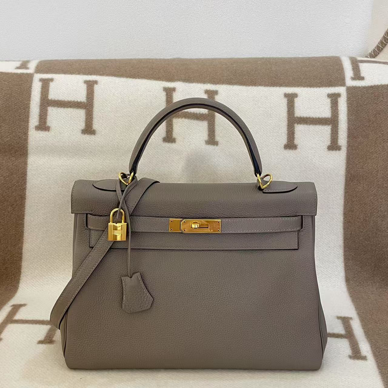 99新 Hermes/爱马仕 kelly 32 A togo  沥青灰/银河灰ko0304a3