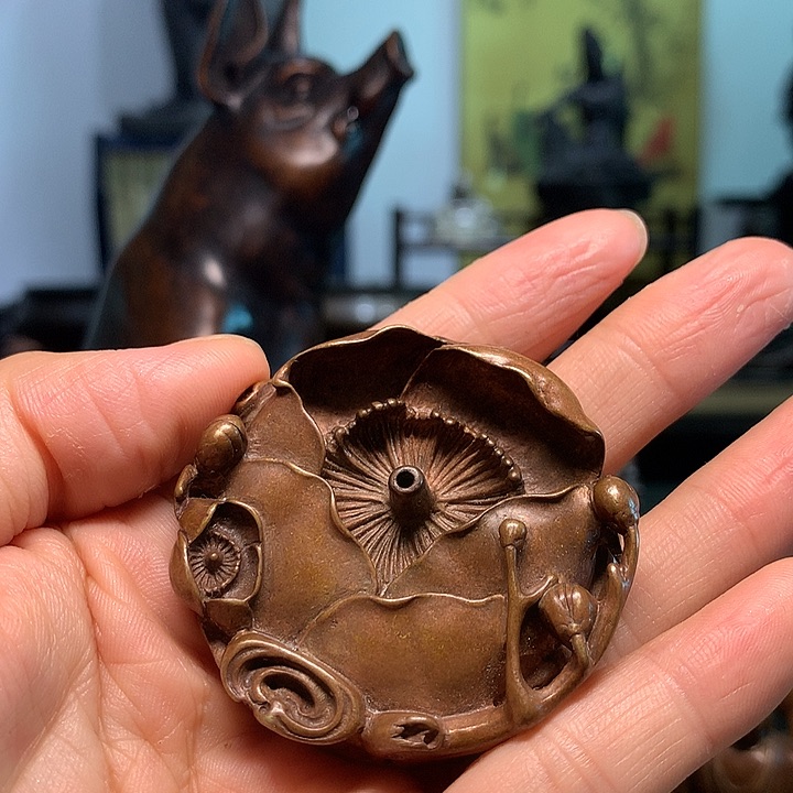 铜梅花香插 茶宠 摆件 