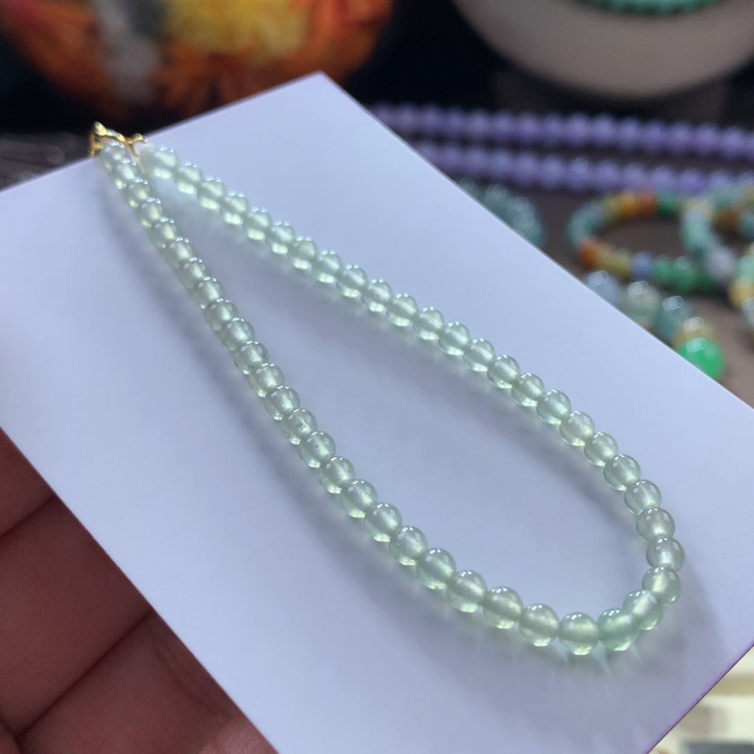 翡翠手链未镶嵌高冰玻青茶小米