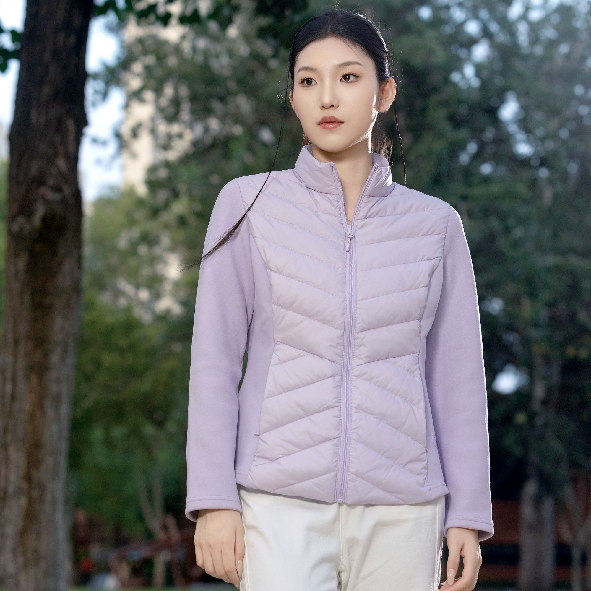 BODYWRAP香芋紫拼接长袖羽绒保暖时尚短款