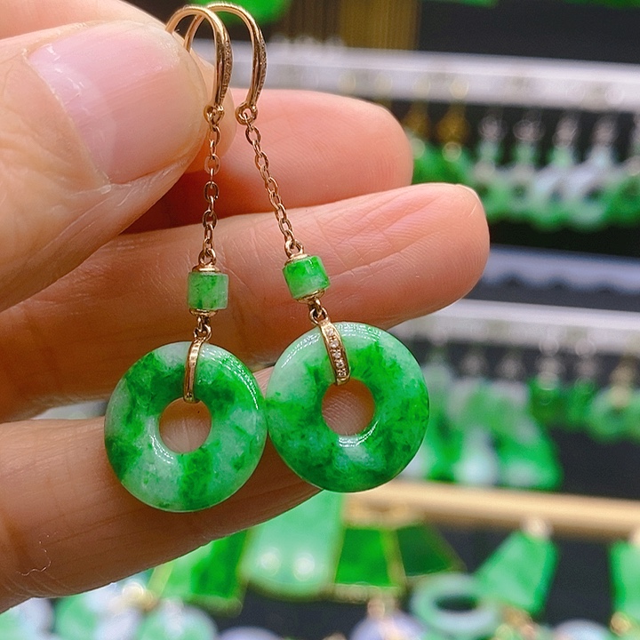 翡翠耳饰18K金镶嵌耳坠