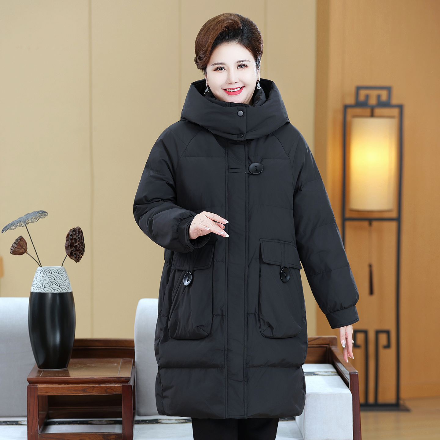 120-240斤特大码妈妈装冬季宽松中长款保暖羽绒服中老年连帽女装