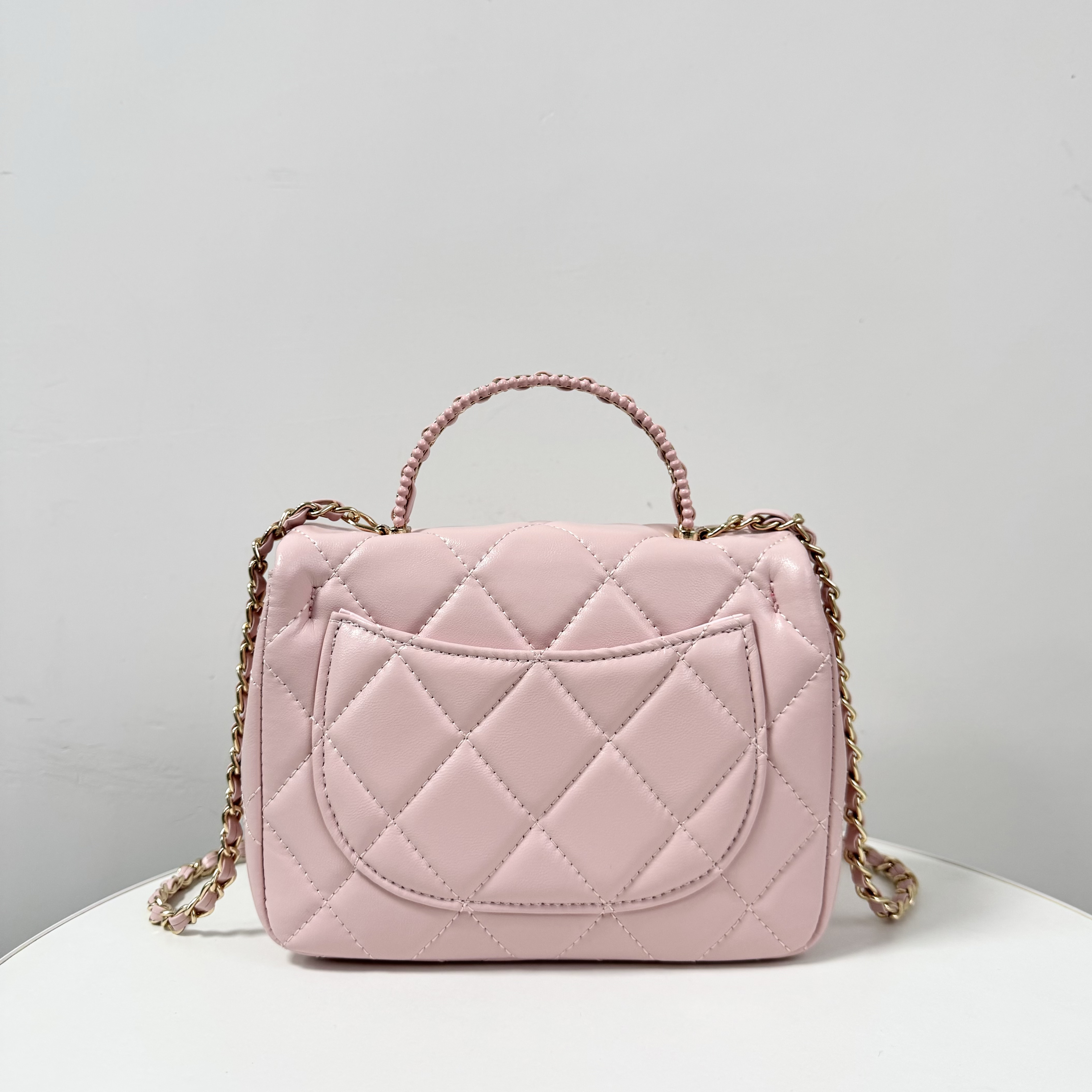 夏季新款百搭粉色手提斜挎链条包