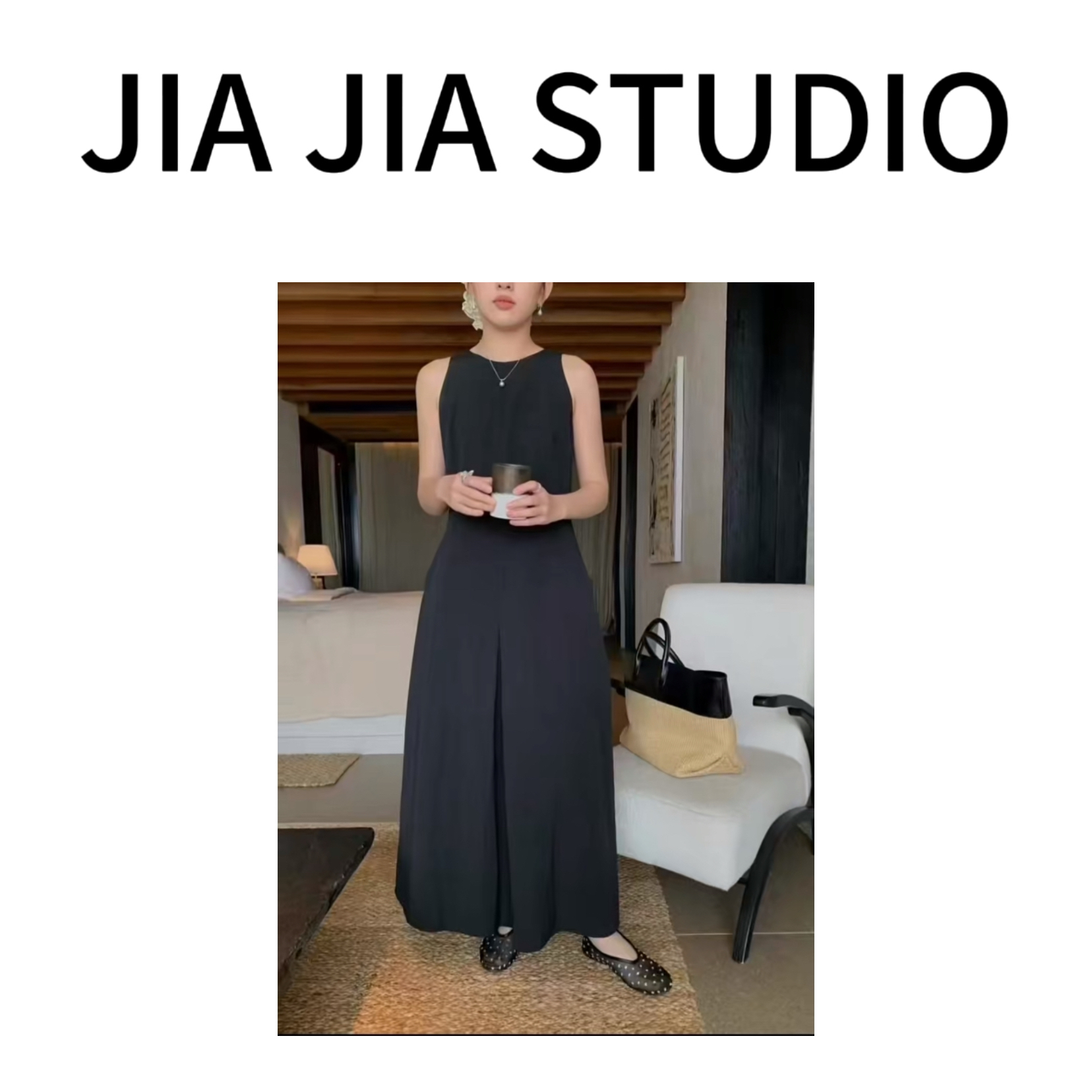 嘉嘉推荐#9993【夏季-薄款】法式气质收腰无袖连衣裙