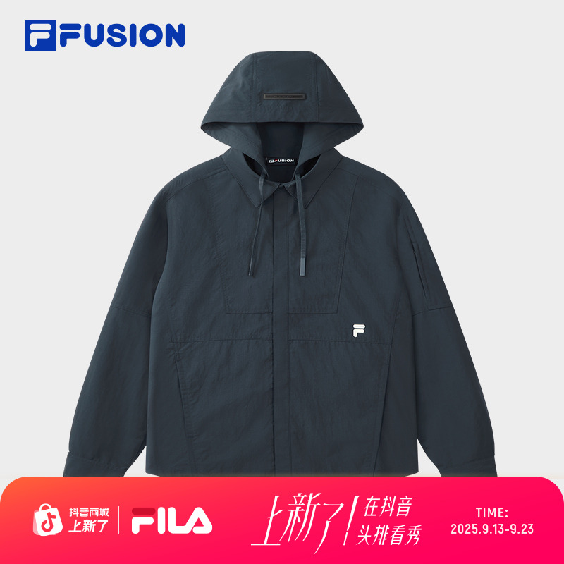 FILA FUSION斐乐潮牌梭织长袖外套男2025秋新款休闲可拆帽子衬衫