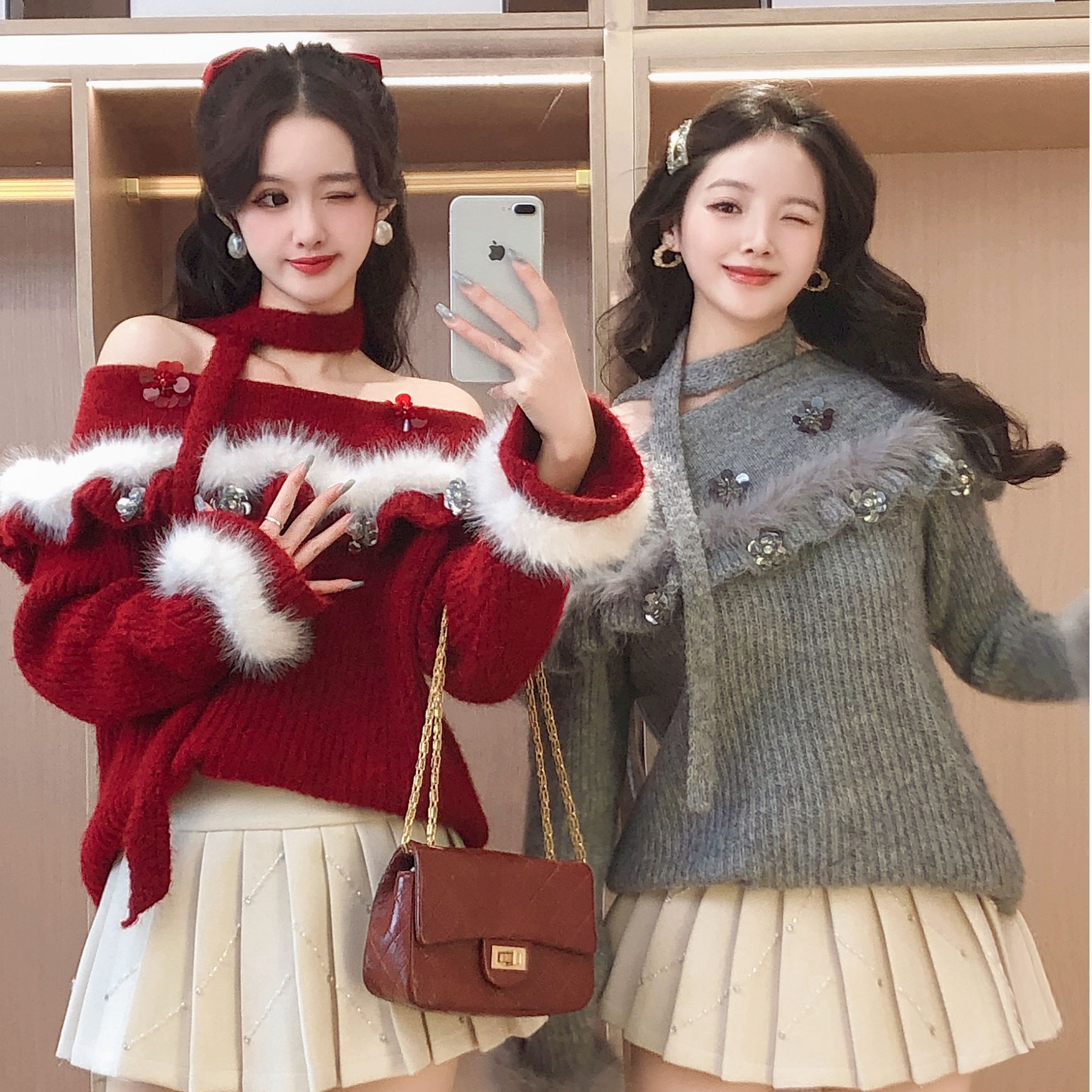 艾日秀秋冬针织衫名媛打底衫女内搭冬高档百搭红色潮流韩版F1292