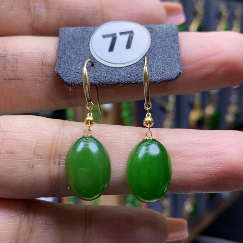 【闪购商品】和田玉耳饰18K金镶嵌14x10x5.6mm蛋面耳饰