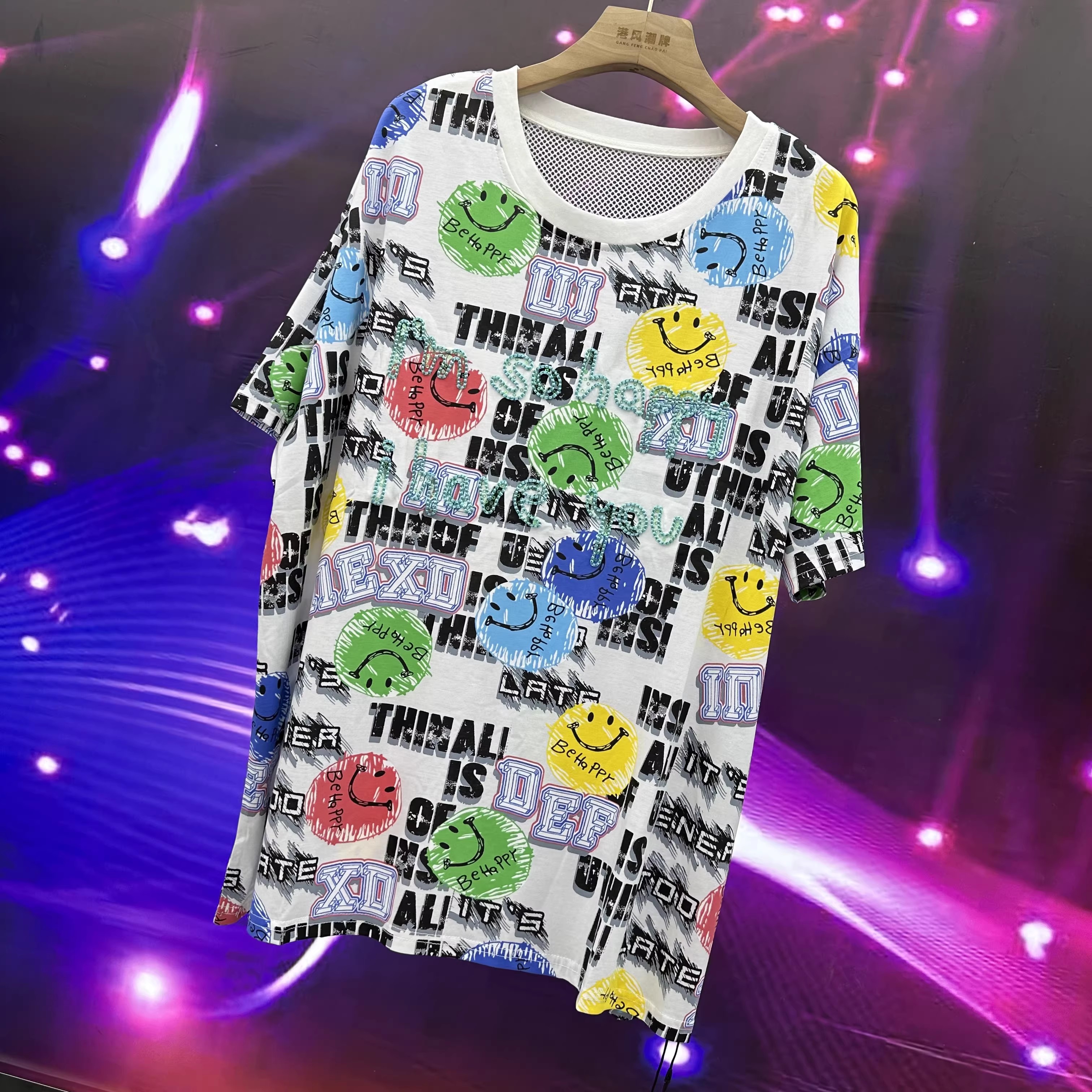 2025夏新款大码宽松短袖笑脸上衣T恤W 487-22