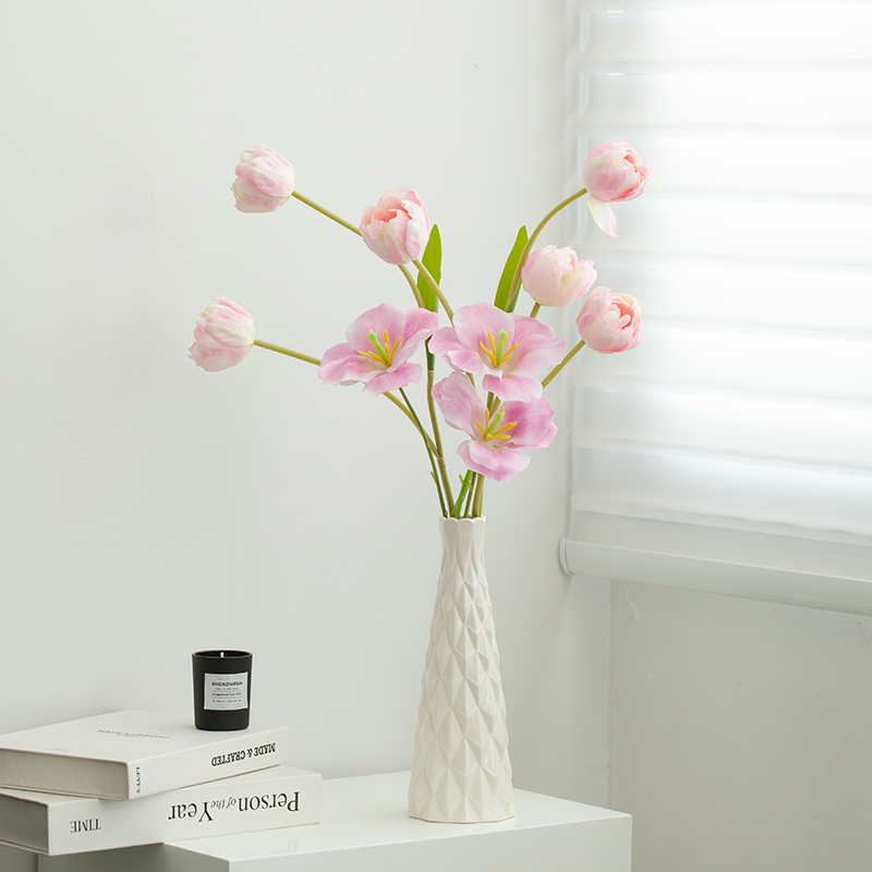 宿雨郁金香百合仿真花绢花陶瓷花瓶客厅干花插花摆件高级感摆设
