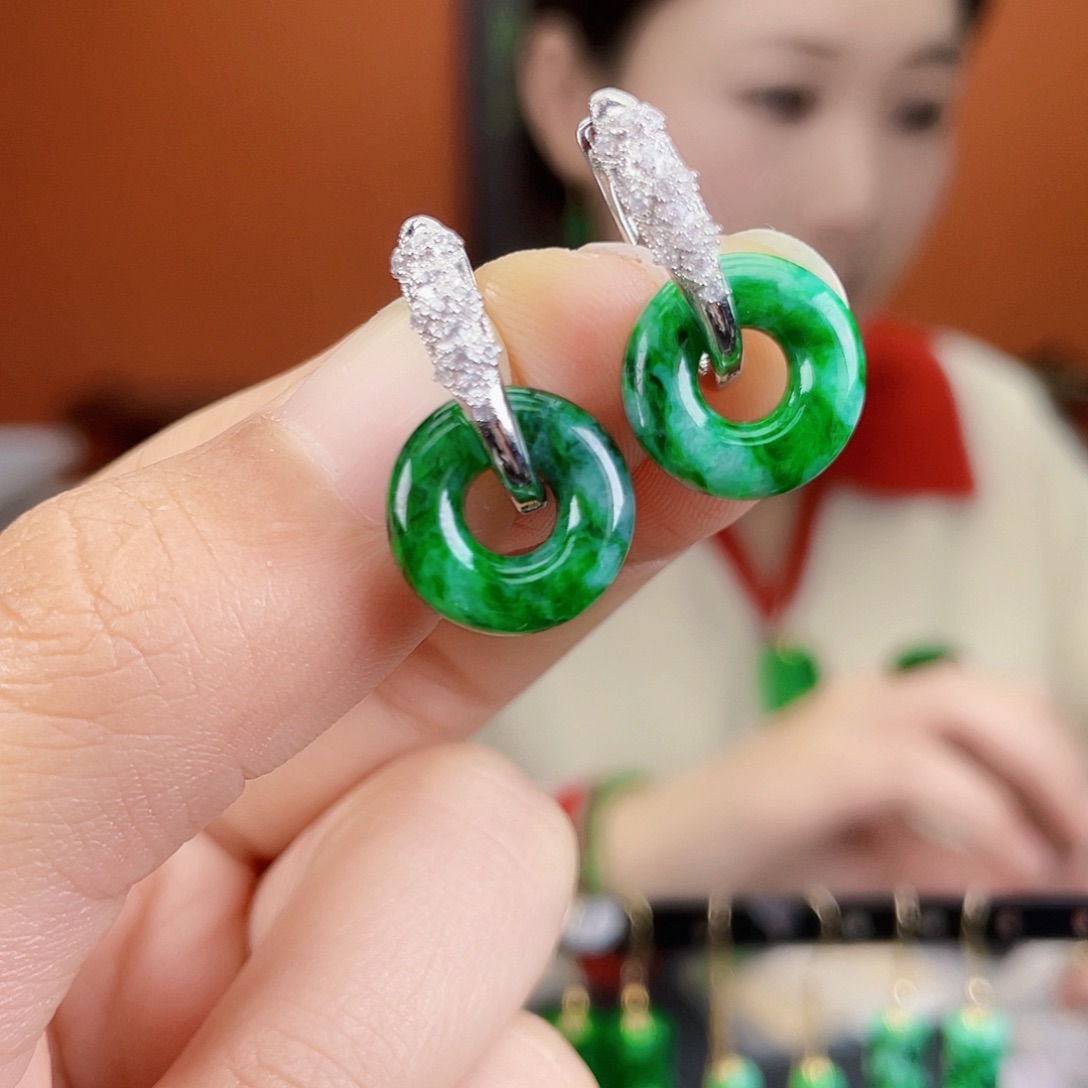 翡翠银S925镶嵌耳饰