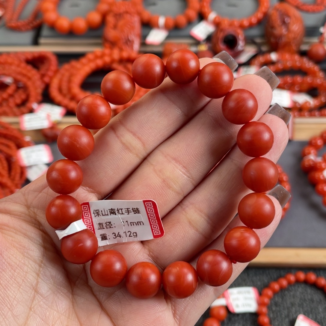 南红玛瑙未镶嵌手链保山南红锦红单圈