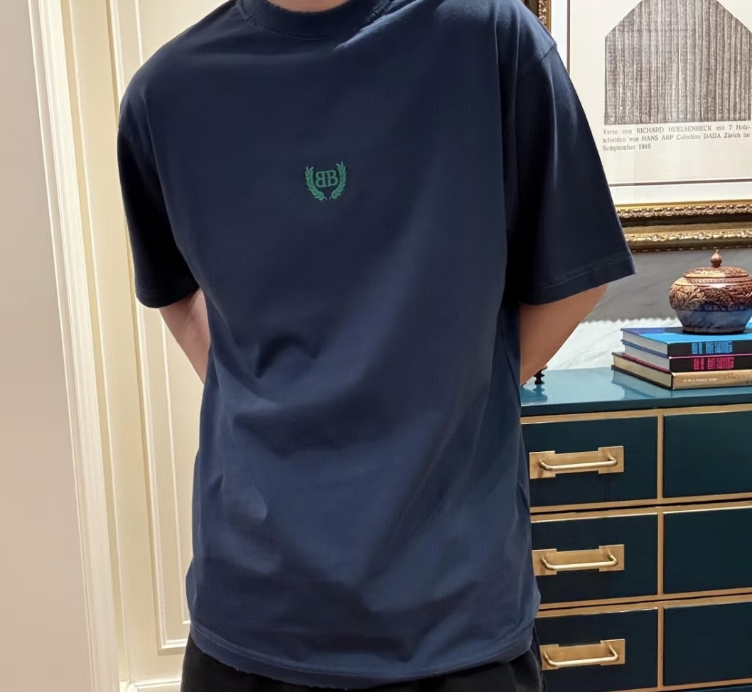 【陈巴黎】3237麦穗巴子风格小圆领重磅刺绣T恤上衣休闲短袖