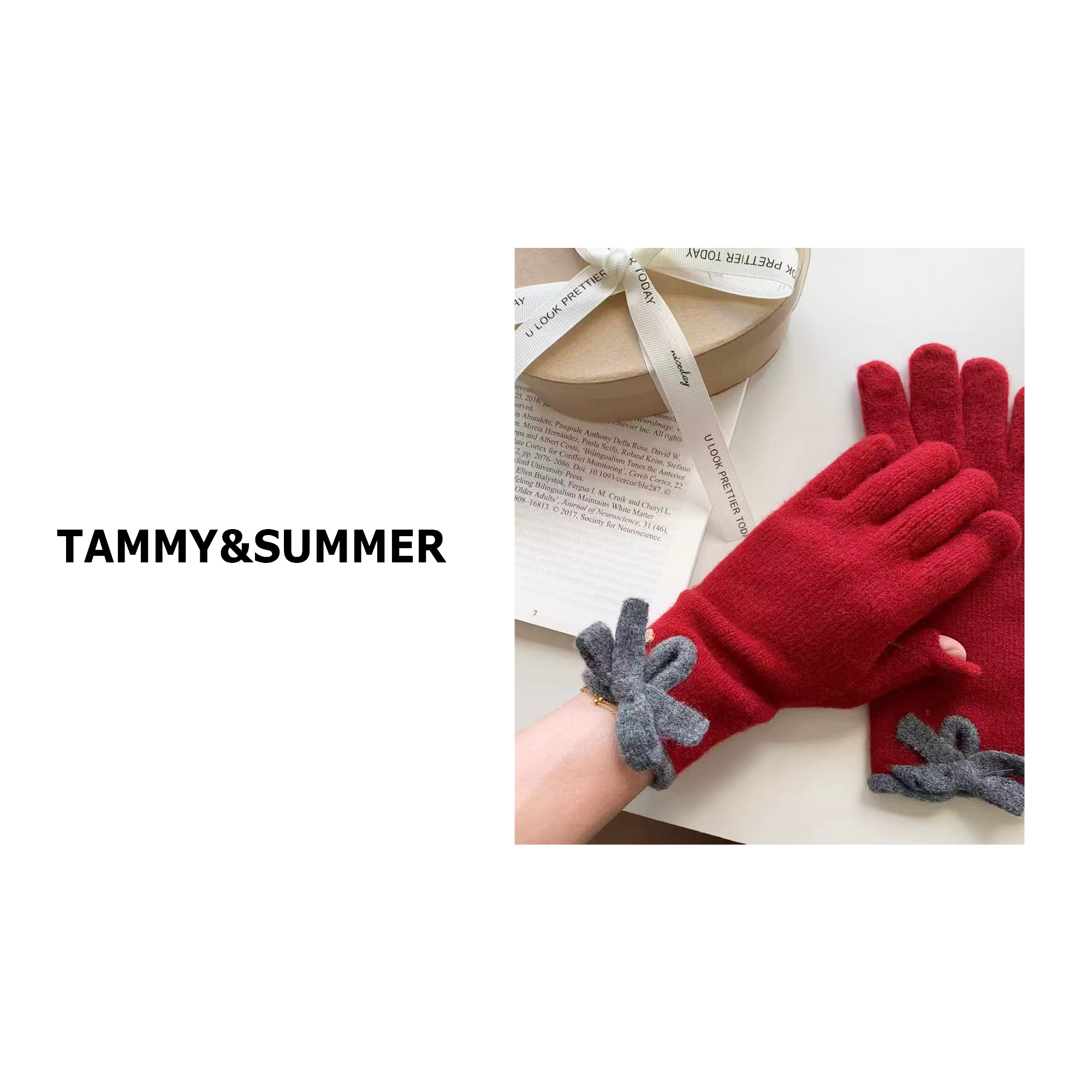 【Tammy&Summer】针织红色冬季保暖时尚韩系百搭蝴蝶结手套235512