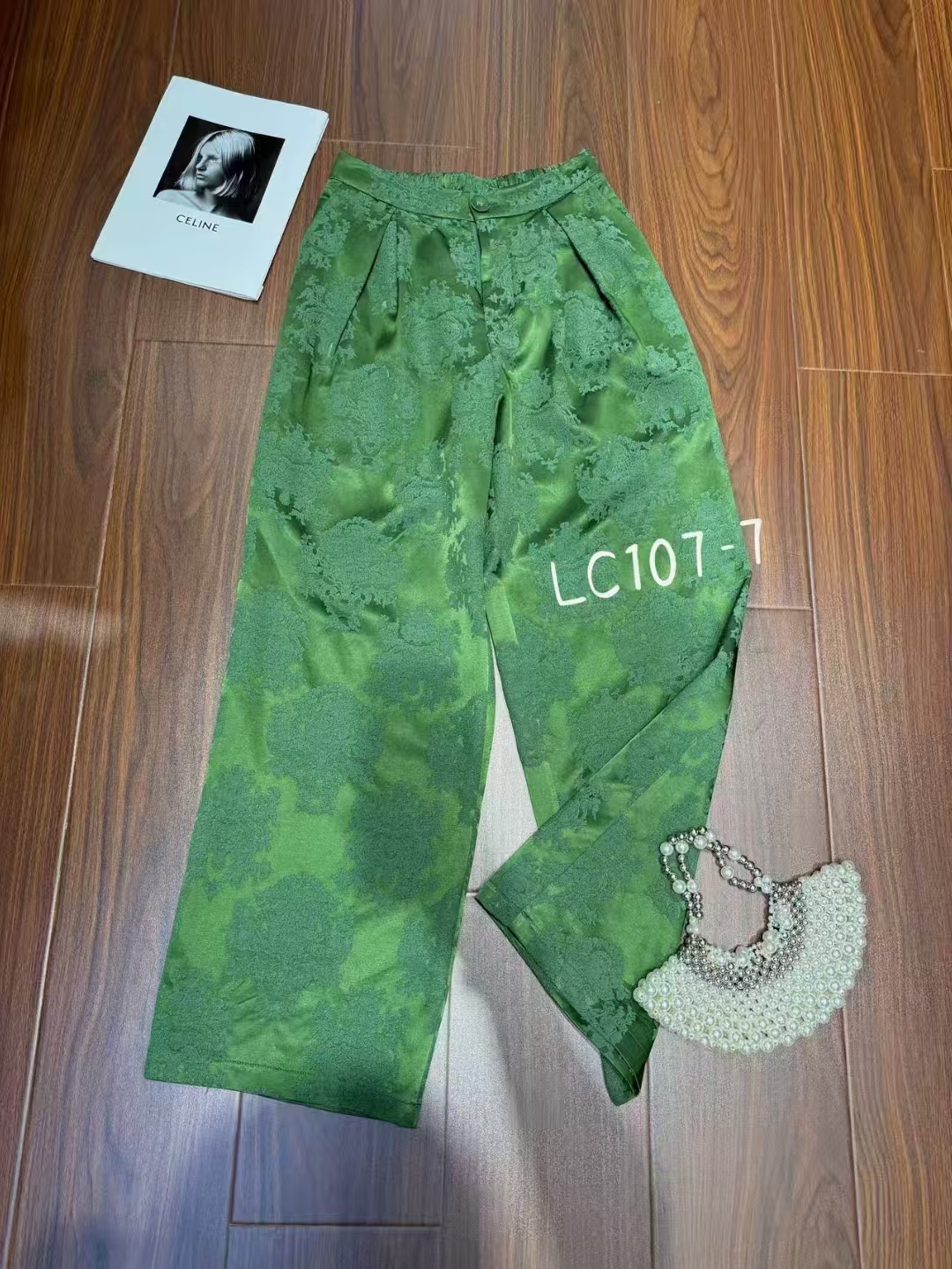 【深圳南油二姐】新中式秋季松紧腰显瘦高腰重工提花阔腿裤裤107-1