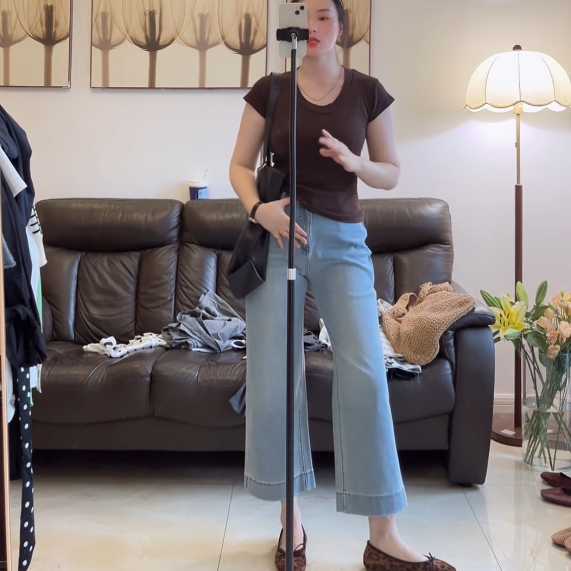 品质推荐四面弹筷子裤 秋季高腰九分直筒阔腿裤