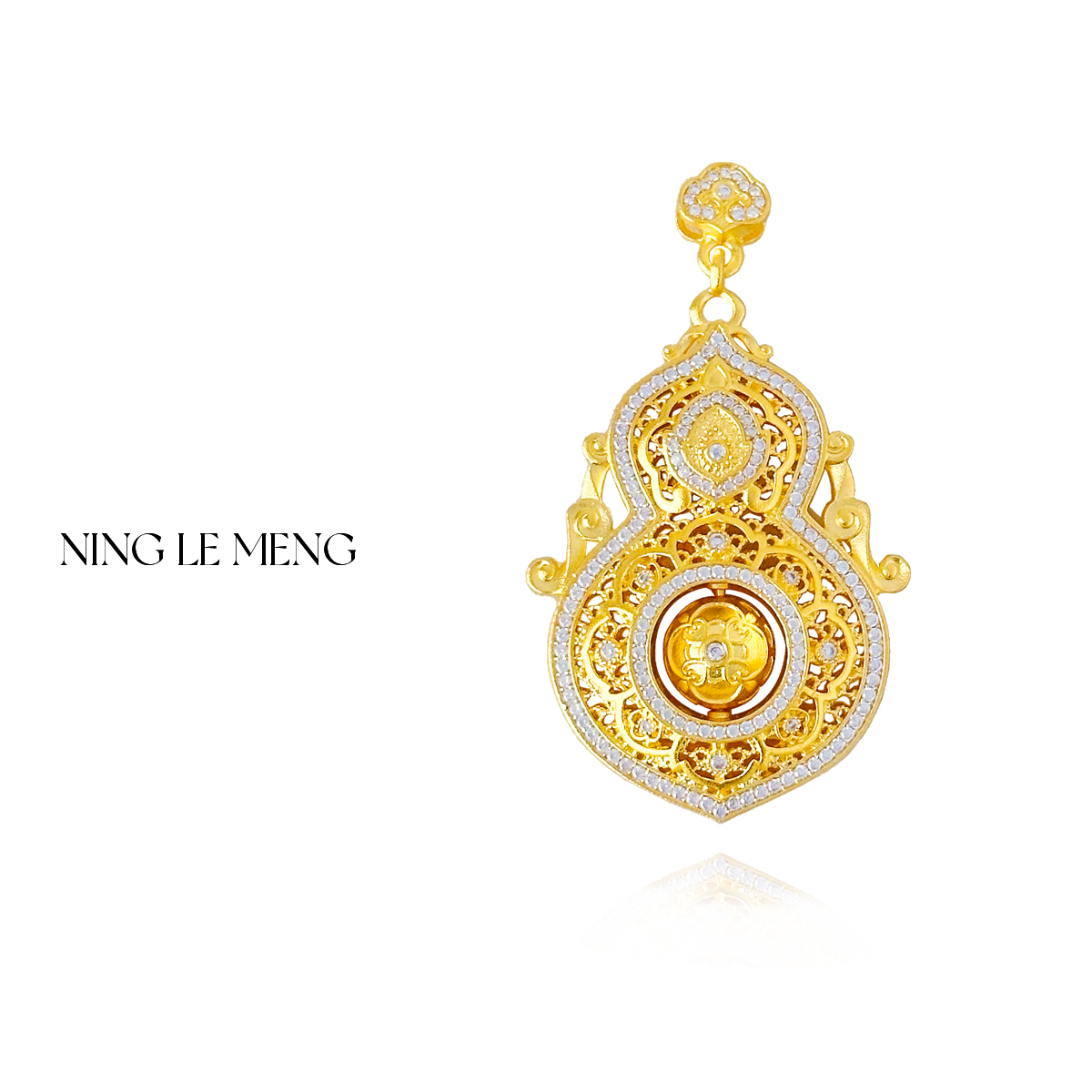 吊坠足银 足银999.9镂空花丝四美葫芦锆石吊坠