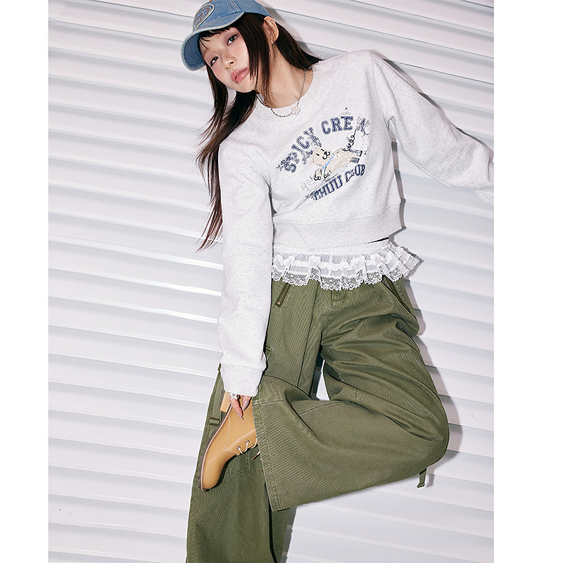 CHUU冬季女装趣味印花设计韩系简约风宽松套头加绒休闲卫衣