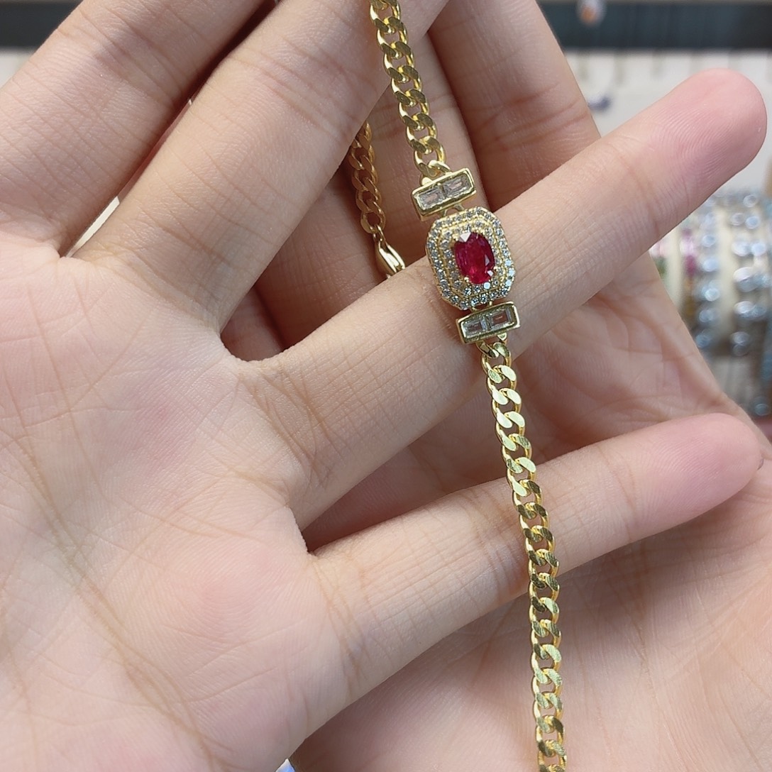 手链银S925镶嵌红宝石