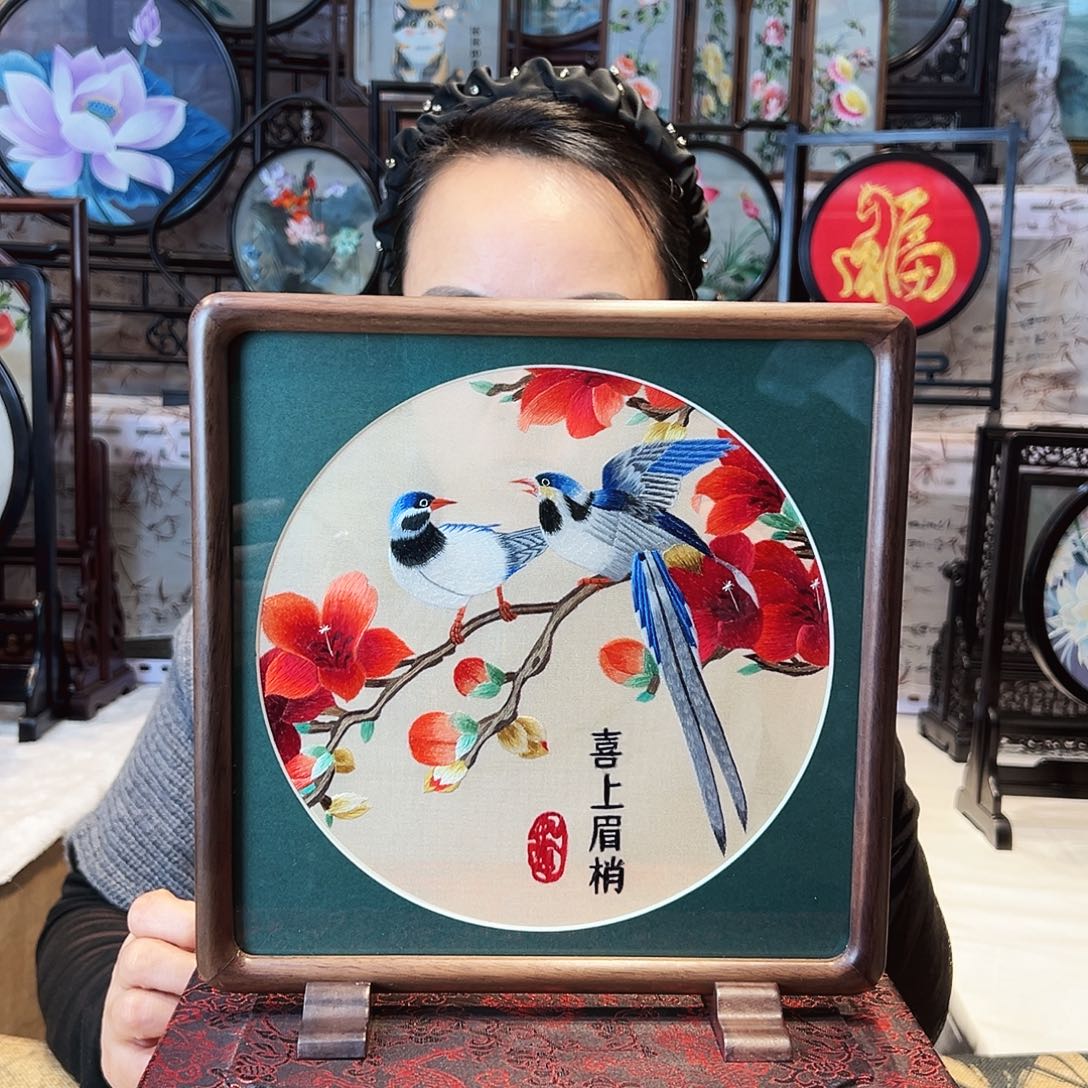 织绣苏绣摆台胡桃木手工双面