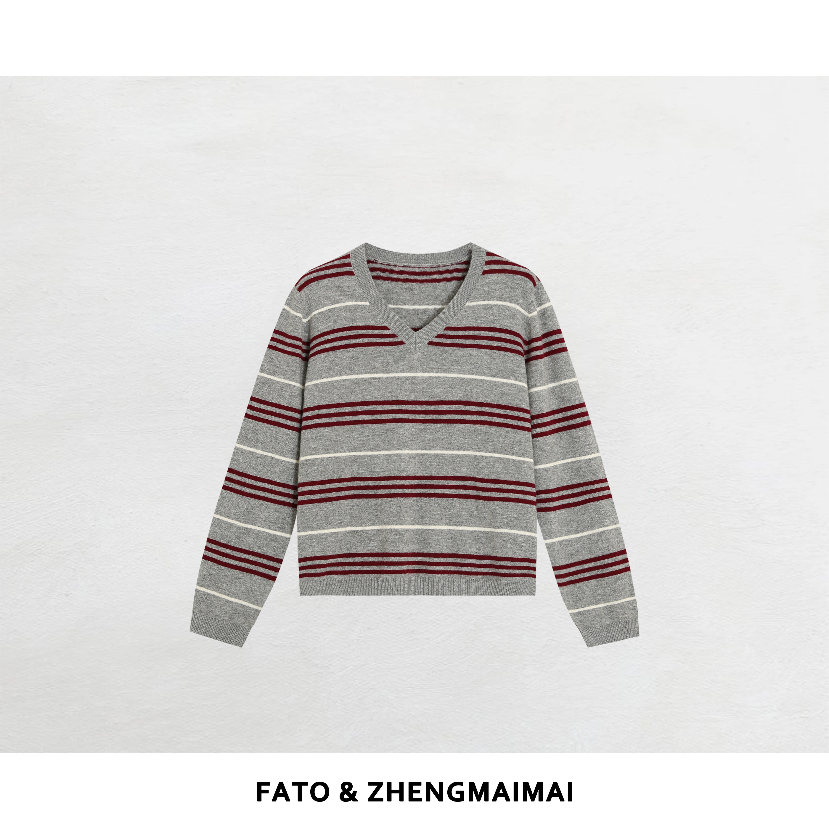 【郑买买】壁炉絮语 秋冬款复古时尚气质条纹撞色针织毛衣CC50906M2