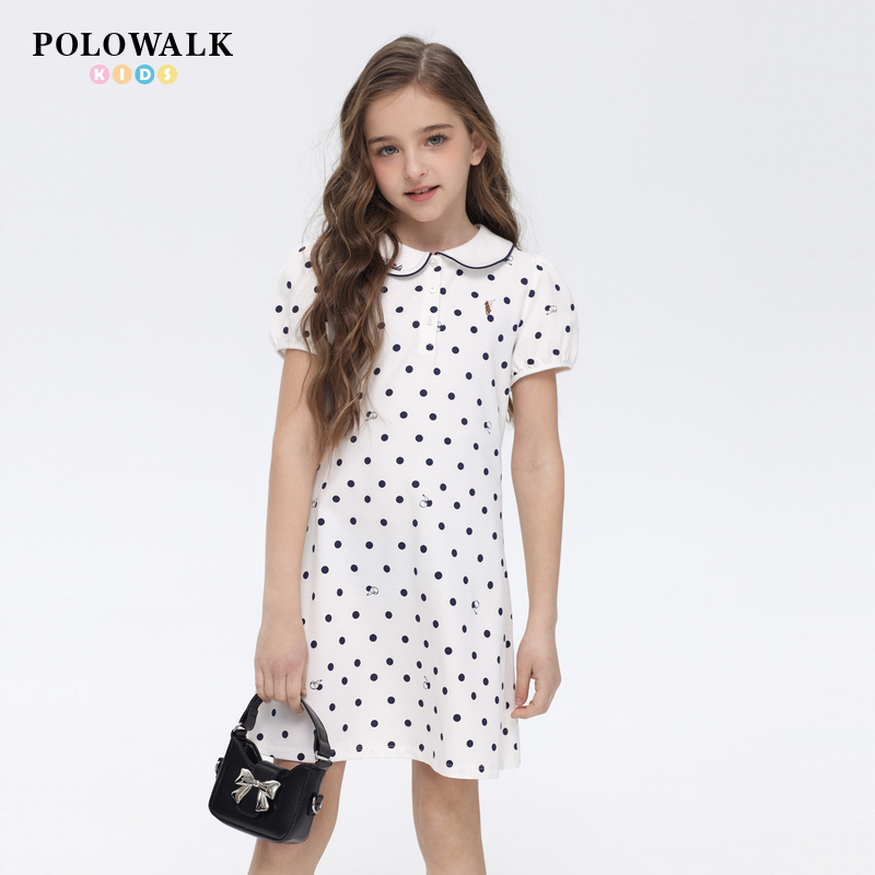 POLOWALK童装2025秋冬新品女童波点印花短袖连衣裙W526A0471