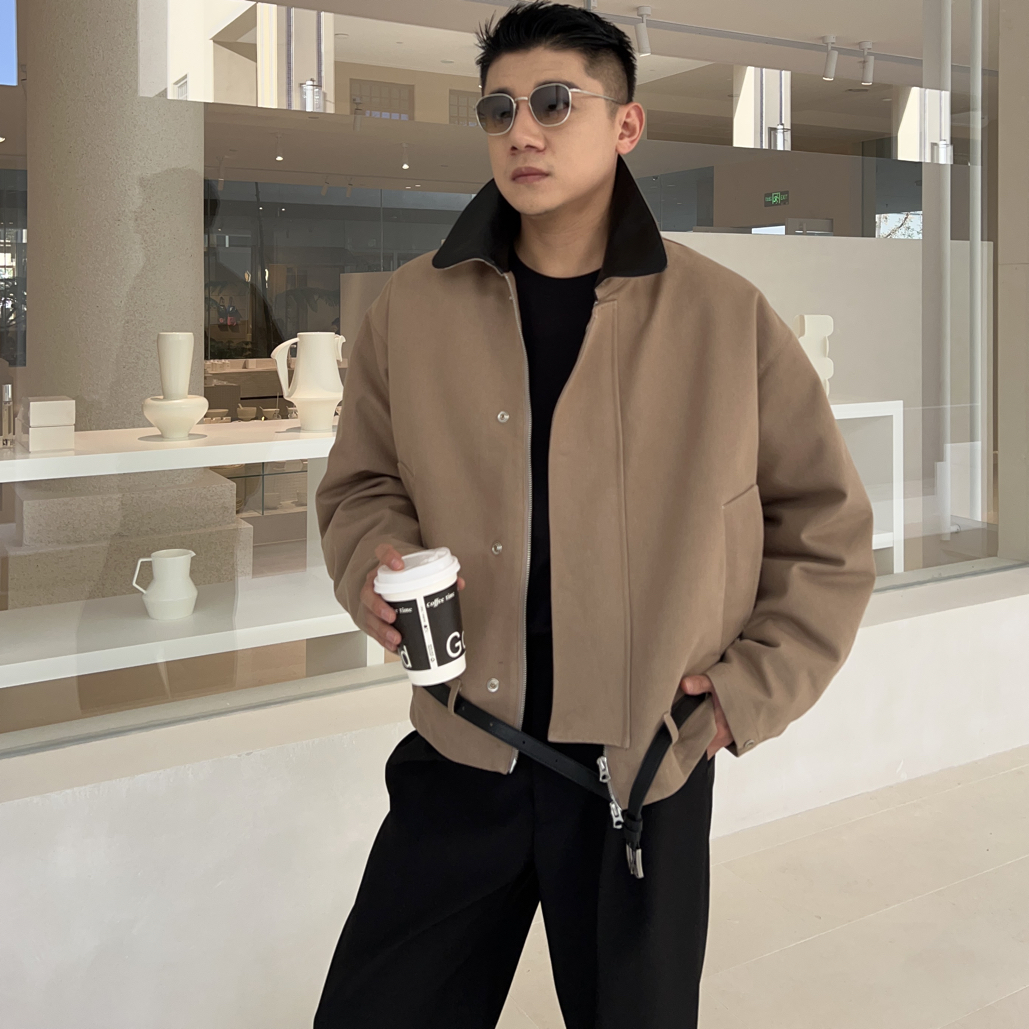 复古翻领拼接男冬季加厚保暖短款休闲百搭夹克羽绒服