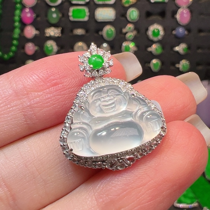 翡翠吊坠(不含链)18K金镶嵌