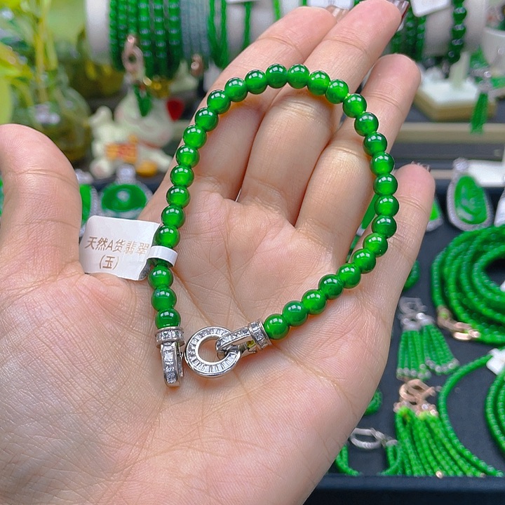 翡翠手链未镶嵌富****水帝王绿卡6