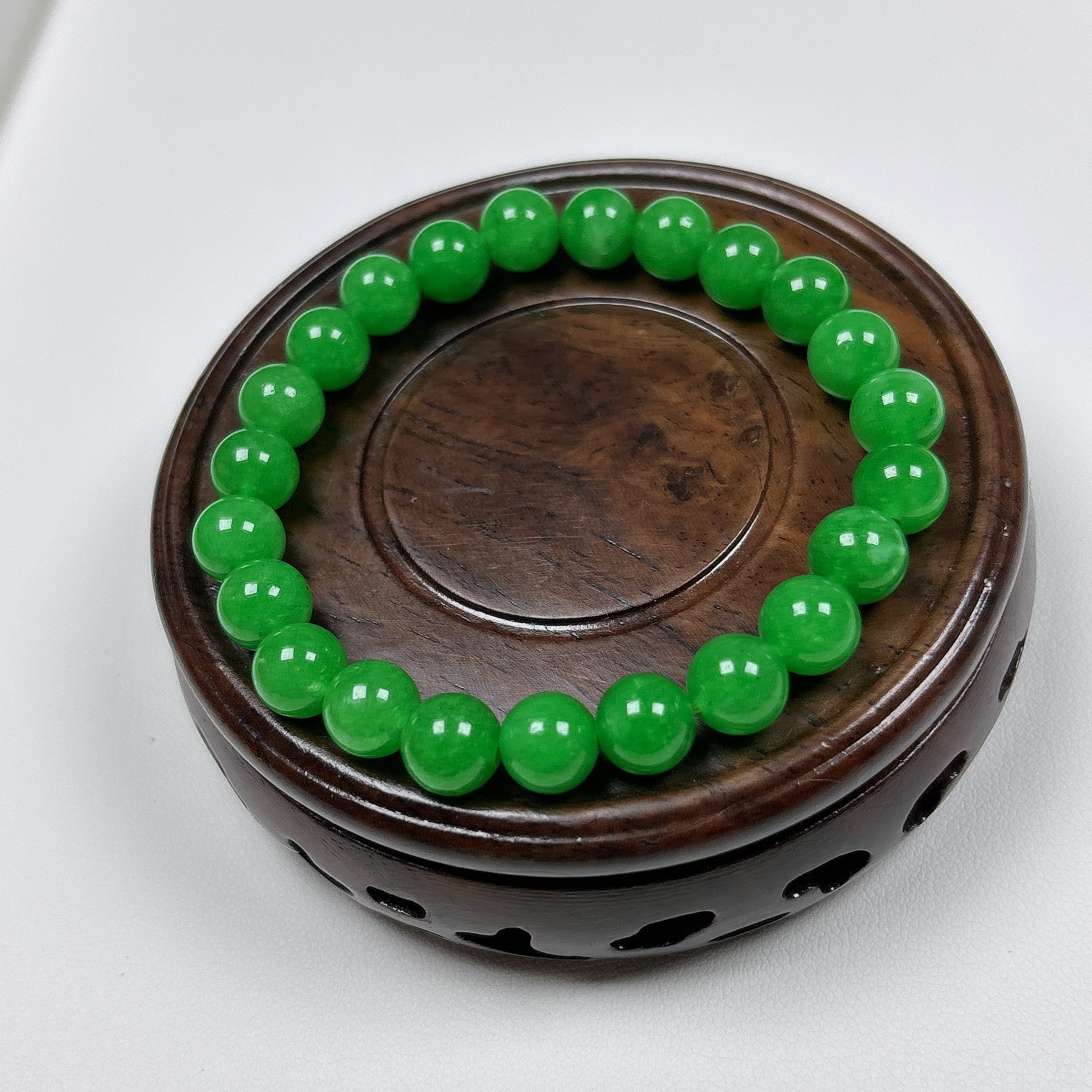 卡8天然缅A满绿圆珠手串-多样性发一串