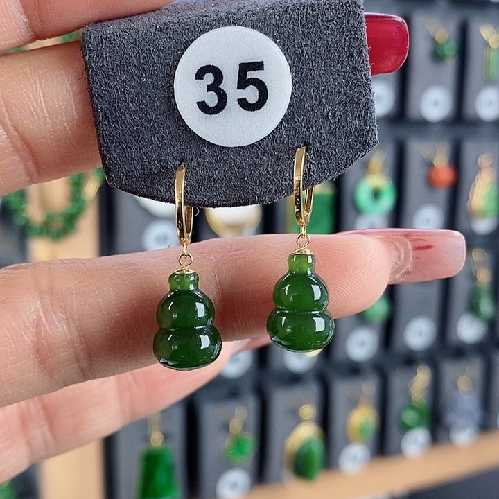 和田玉耳饰18K金镶嵌