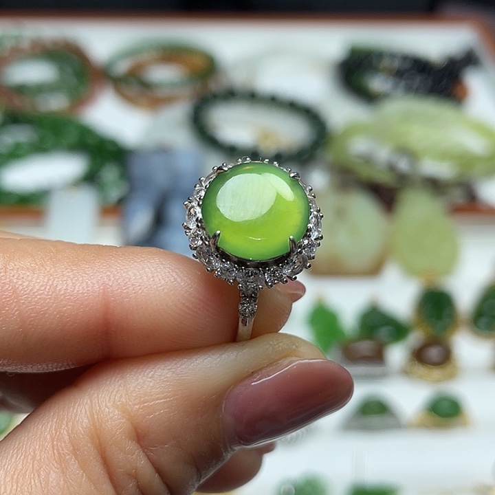 和田玉（碧玉）银S925镶嵌戒指