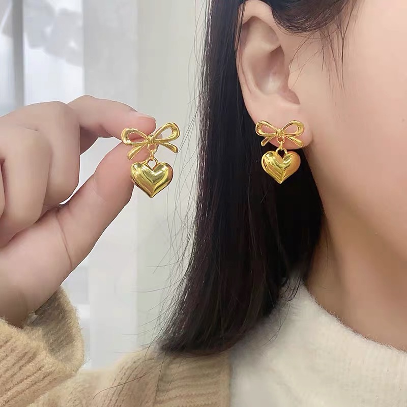 铜合金耳饰 【金色年华】青春韩系甜美蝴蝶爱心高级耳饰