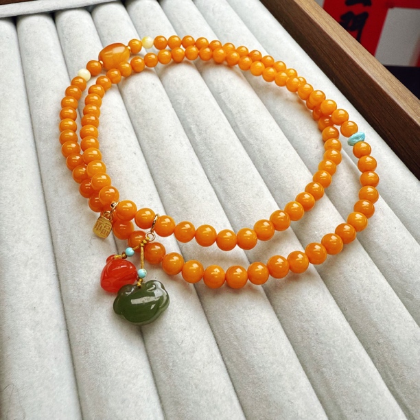 52206天然老料鸡油黄蜜蜡5.5mm多圈手链多样性发一