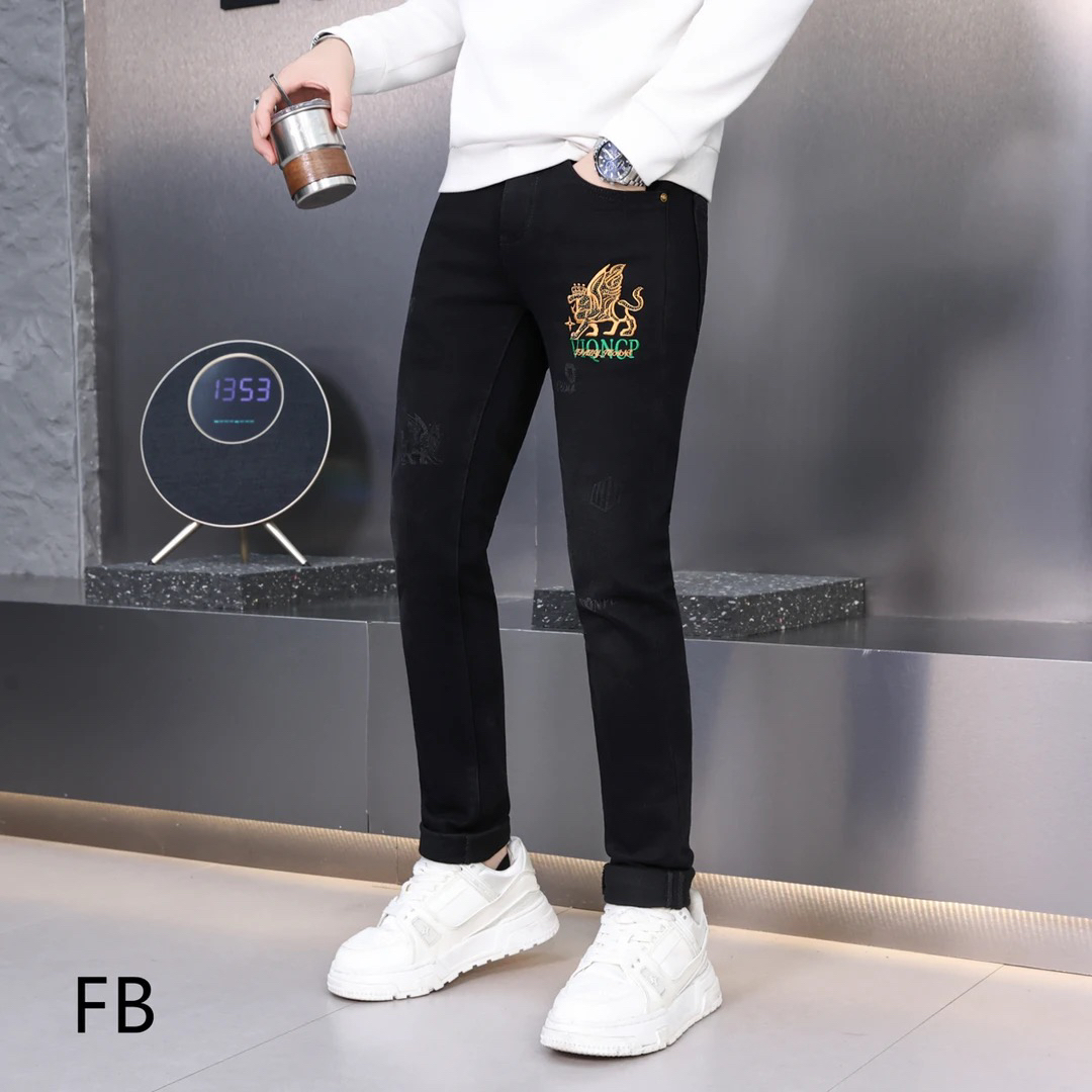 3908CR欧货男士加绒刺绣重工水洗牛仔裤