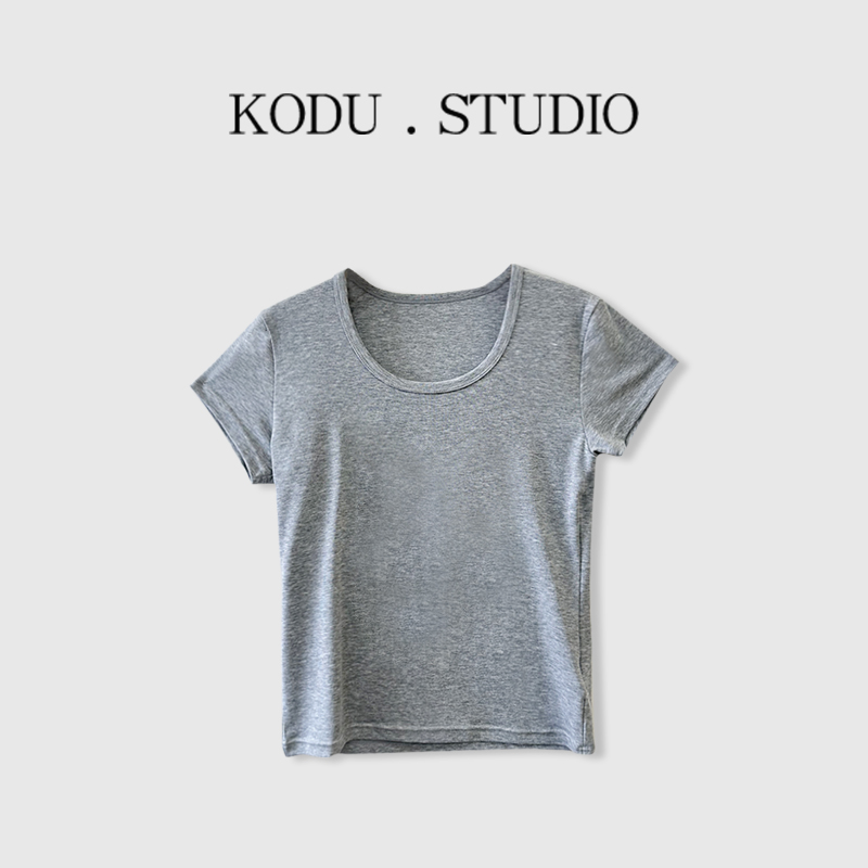 G【刻度KODU】WX-5363夏季新品休闲百搭修身正肩U型领四色短袖T恤