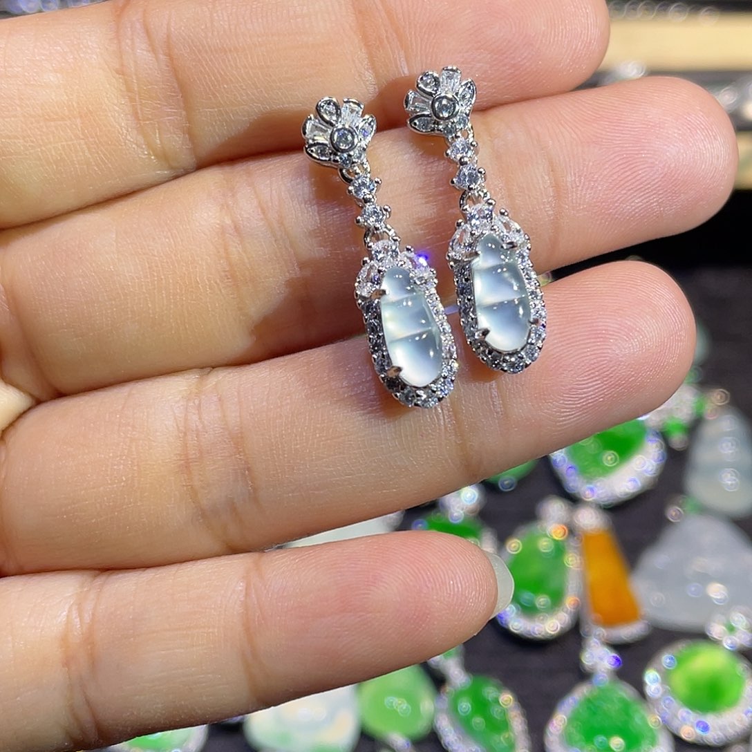 翡翠银S925镶嵌耳环