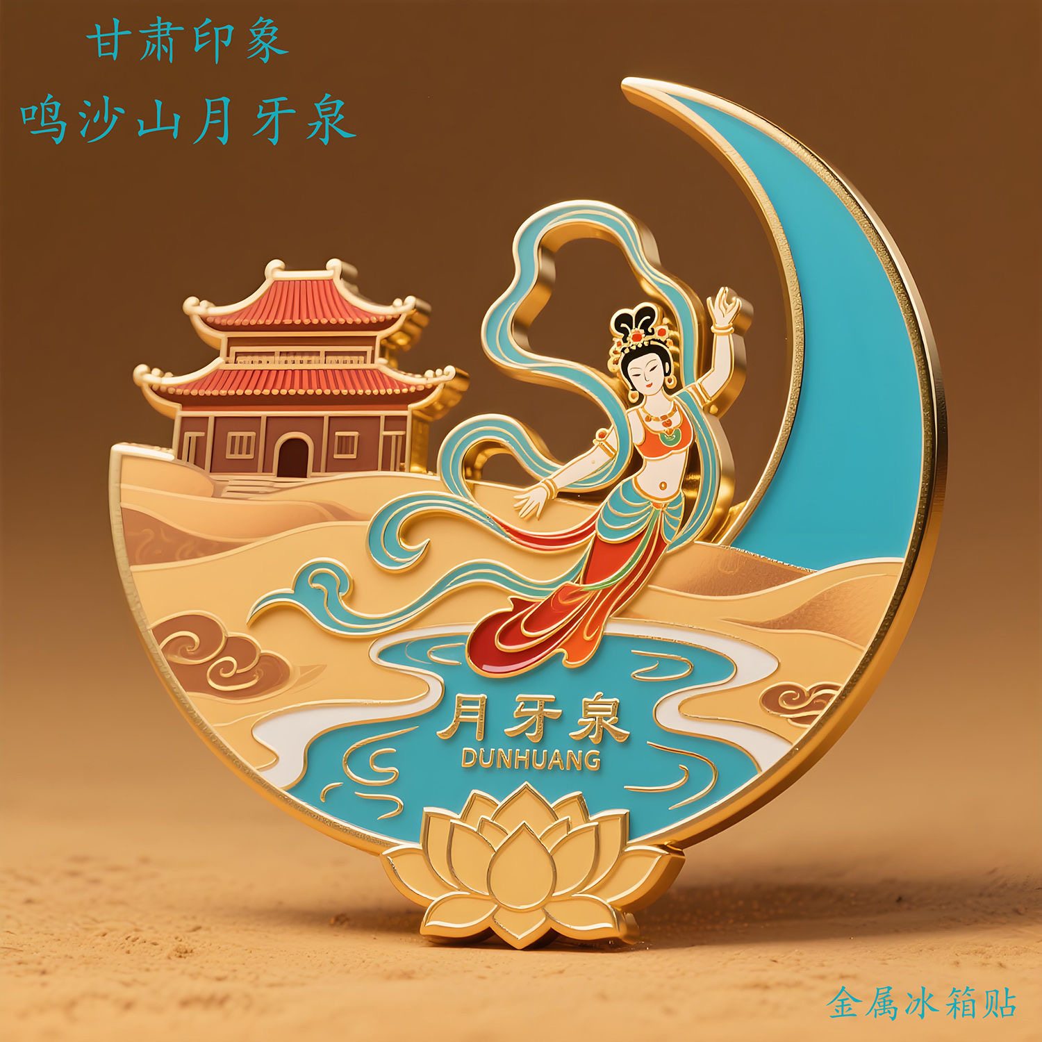 【月牙泉】甘肃文创金属冰箱贴敦煌鸣沙山磁吸镂空旅游景点纪念品