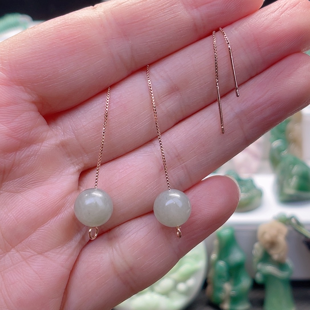 独山玉耳坠银S925镶嵌